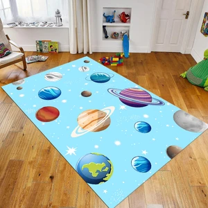 Viyana Home Dijital Baskılı Kaymaz Taban Yıkanabilir Çocuk Odası Oyun Halısı, V-Çocuk-38-Mavi,