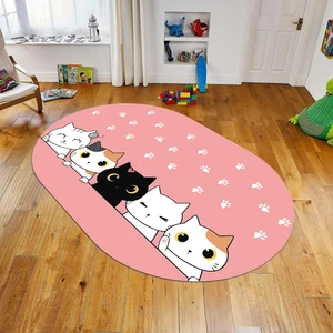 Viyana Home Dijital Baskılı Kaymaz Taban Yıkanabilir Oval Çocuk Odası Oyun Halısı, V-O-Çocuk-49-Pembe,