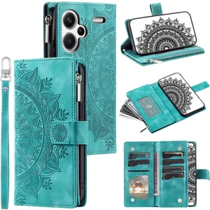 4U Sky Xiaomi Redmi Note 13 Pro+ 5g Deri Kılıf Mandala Desenli Cüzdan Telefon Kapağı-Yeşil (Yurt Dışından)