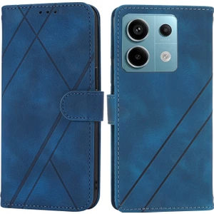 4U Sky Xiaomi Redmi Note 13 Pro 5g Cüzdan Kılıf Pu Deri+Tpu Telefon Kapağı Baskılı Çizgi-Mavi Için (Yurt Dışından)