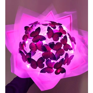 Mor Işıklı Kelebek Buketi, Solmayan Çiçek Buket -Mor