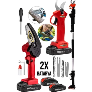 Alman 2'li Set 999VF 30AH 3 Metre Teleskopik Akülü Dal Kesme Makası ve Budama Bıçkı Testere Makinesi