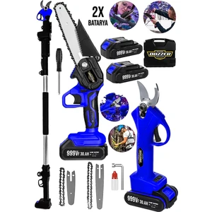 Garden Serii 2'li Set 999VF 30AH 3 Metre Teleskopik Akülü Dal Kesme Makası ve Budama Bıçkı Testere Makinesi
