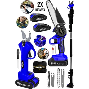 Blu Garden 2'li Set 999VF 30AH 3 mt Teleskopik Akülü Dal Kesme Makası & Budama Bıçkı Testere Makinesi