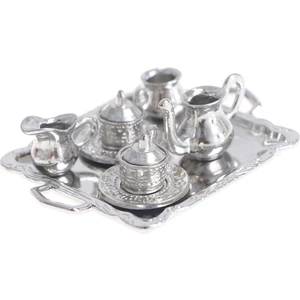 10 Adet 1/12 Dollhouse Minyatür Gümüş Metal Çay Kahve Tepsisi Sofra Seti Cologo (Yurt Dışından)