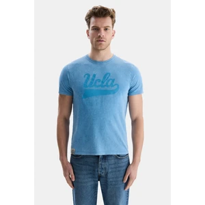 Margan Mavi Bisiklet Yaka Baskılı Erkek Tshirt