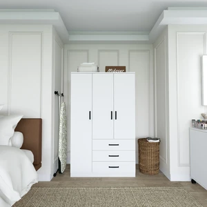 Easy Mat Beyaz 3 Kapılı 3 Çekmeceli Çok Amaçlı Elbise Dolabı