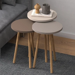 Monte Sehpa Roma Zigon Sehpa 3'lü Set %100 Kayın Ağacı Beyaz Cappuccino Renk Modern Tasarım 33,5x48 cm