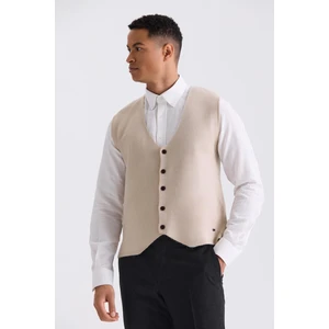 Bej Slim Fit Erkek Triko Yelek