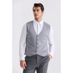 Gri Slim Fit Erkek Triko Yelek