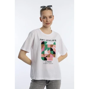 Polo State Kadın Art Atelier Baskılı Regular Fit Tişört Beyaz