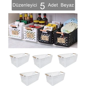 Krm Home 5 Adet Çok Amaçlı Plastik Tutacaklı Organizer Sepet - Dolap Içi & Çekmece Düzenleyici Sepet Beyaz