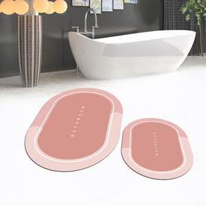 Viyana Home Dijital Baskılı Kaymaz Taban Yıkanabilir Oval Ikili Banyo Paspas Klozet Takımı, V-O-Klozet-01-Pembe,