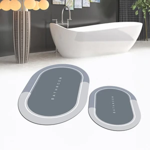 Viyana Home Dijital Baskılı Kaymaz Taban Yıkanabilir Oval Ikili Banyo Paspas Klozet Takımı, V-O-Klozet-01-Gri,