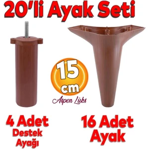 20'li Set Aspen Lüks Mobilya Kanepe Koltuk TV Ünitesi Destek Ayağı 15 cm Kahverengi Ayakları