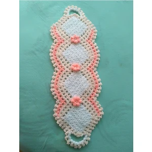 Tülays Hand Craft El Örgüsü Beyaz Yavruağzı Çiçekli Uzun Banyo Lifi