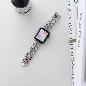PSGT Apple Watch 2/3/4/5/6/7/8/9/SE38-40-41MM Lüks Metal Deri Paslanmaz Kordon Modern Fit