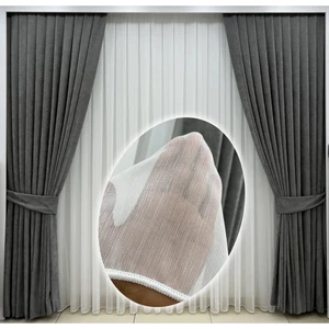 Simli Bambu Tül Perde Ekru 1x3 Sık Pileli Ütü Istemez Kırışmaz