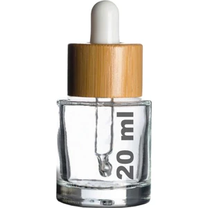 20 cc Şeffaf Damlalık Beyaz Ahşap Bambu Sızdırmaz Kapaklı 20 ml Dropper Cam Serum Şişesi 1 Adet