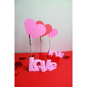 Pembe Love Yazılı Fotoğraf Tutucu Sevgiliye Not Tutucu Notluk