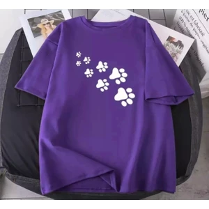 Amor Man Büyük Beden Özel Tasarım Beyaz Patiler Baskılı %100 Pamuk Oversize Kadın Battal T-Shırt