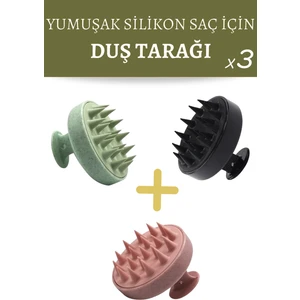 3 Adet Yumuşak Silikonlu Saç Bakım Masaj Tarağı Duş Saç Deri Masaj Fırçası