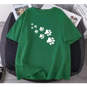 Amor Man Büyük Beden Beyaz Patiler Baskılı Pamuk Oversize Kadın Tshirt