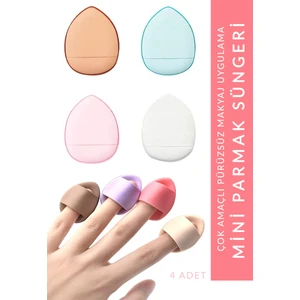 Parmak Mini Makyaj Süngeri - Puf Kapatıcı, Allık, Pudra, Rötuş Süngeri 4 Adet