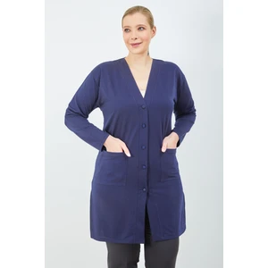 Kadın Lacivert Cepli Büyük Beden Yazlık Uzun Penye Hırka