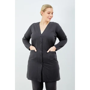 Kadın Siyah  Cepli Büyük Beden Yazlık Uzun Penye Hırka