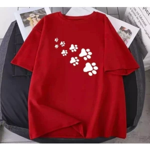 Amor Man Büyük Beden Beyaz Patiler Baskılı Pamuk Oversize Kadın Tshirt