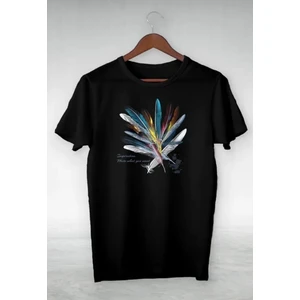 Amor Man Büyük Beden Renkli Şans Tüyü Baskılı Pamuk Kadın Tshirt