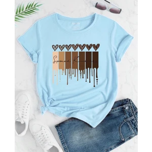 Amor Man Büyük Beden Leopar Kalpler Baskılı Pamuk Oversize Şık Kadın Tshirt