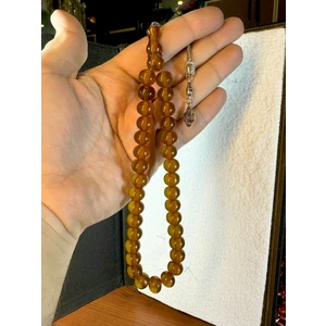 Anemore Collection Sıkma Çubuk Kehribar Tesbih Küre Kesim Sarı Renkli T-168