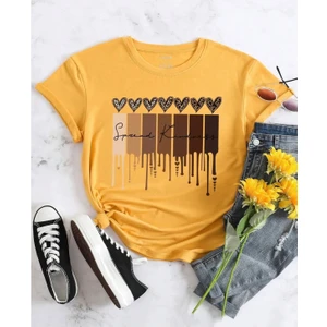 Amor Man Büyük Beden Leopar Kalpler Baskılı Pamuk Oversize Şık Kadın Tshirt