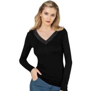 Özkan Underwear Özkan 26984 Kadın Likralı Ring Viskon Esnek Rahat Saten Yakalı Uzun Kollu Bluz