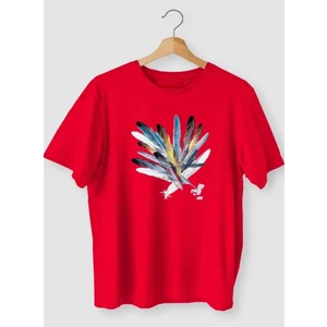 Amor Man Büyük Beden Renkli Şans Tüyü Baskılı Pamuk Oversize Kadın Tshirt