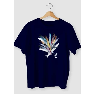 Amor Man Büyük Beden Renkli Şans Tüyü Baskılı Pamuk Oversize Kadın Tshirt