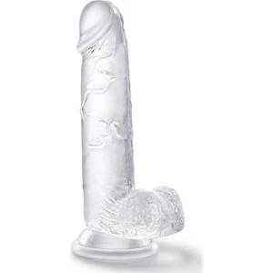 Lolita Shop Gerçekçi Yumuşak Şeffaf Jel Dokuda 18 cm Güçlü Vantuzlu Vajina Anal Kullanılabilen Penis Dildo