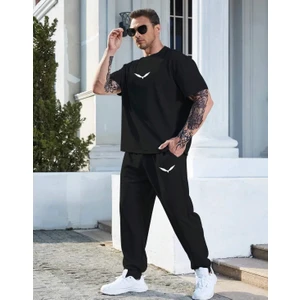 Amor Man Büyük Beden Özel Tasarım Minimal Kartal Baskılı Kısa Kollu Yazlık Dış Mekan Erkek Eşofman Takımı