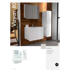 Vizyon  Banyo Dolabı 80 cm Beyaz Boy Dolabı Dahil