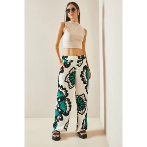 Yeşil Beli Lastikli Bol Paça Desenli Pantolon 5YXK2-48405-08
