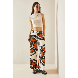 Turuncu Beli Lastikli Bol Paça Desenli Pantolon 5YXK2-48405-11