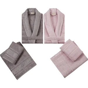 Pupilla Collection 6 Parça Silver Bambu Bornoz Seti Pembe-Gri