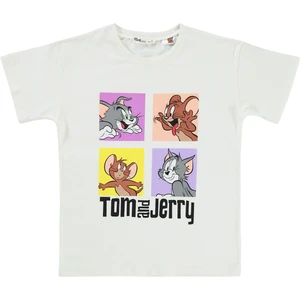 Tom And Jerry Kız Çocuk Tişört 6-9 Yaş Ekru