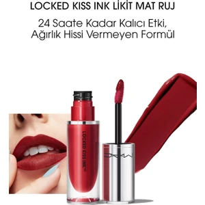 MAC Locked Kiss Ink 24 Saate Kadar Kalıcı Suya Dayanıklı Likit Mat Ruj - Poncy - 4ml - 773602646159-
