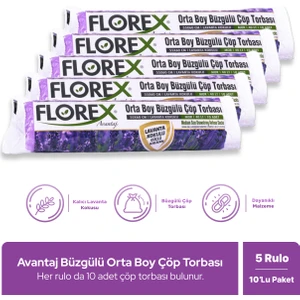 Avantaj Seri Lavanta Kokulu Büzgülü Orta Boy Çöp Poşeti x 5 Rulo