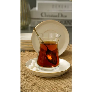 Heda Porselen Rüya Altın Yaldız Porselen Çay Tabağı 6'lı 12CM Kırık Beyaz