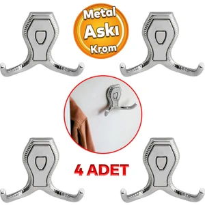 Galata Askı Vestiyer Mobilya Duvar Askısı Metal Dolap Elbise Askılığı Krom Renk Krom Kapaklı 4 Adet