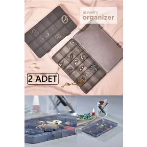 Füme 2 Adet 18 Bölmeli Kolye Yüzük Kapaklı Takı Kutusu Dikiş Kutusu Organizer Düzenleyici Kutu